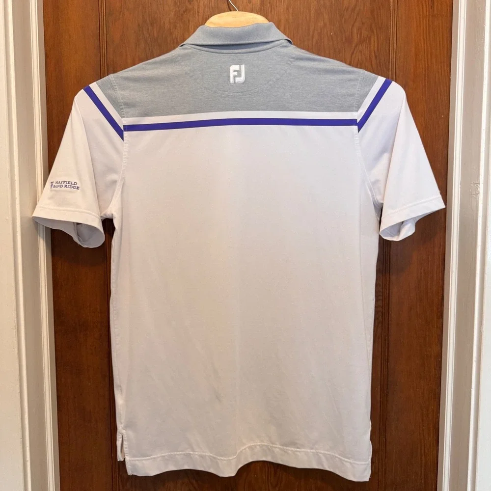 Footjoy‎ FJ Athletic Fit Mens Golf Polo Shirt White Grey L Mayfield Sand Ridge